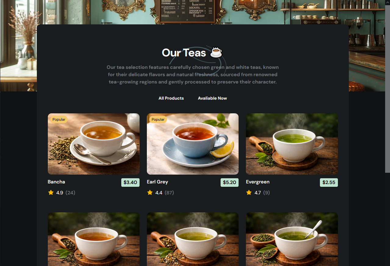 React tea listing
